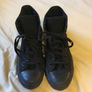 Black on black womens high-top converse size 8.